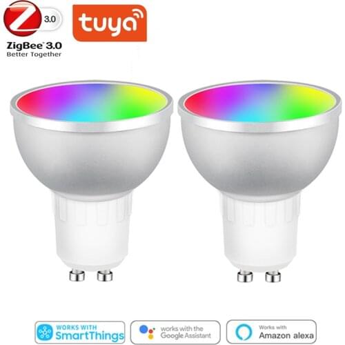 Tuya Gu10 LED Smart Light Bulb Zigbee 3.0 RGBCW Colorful 5W Dimming Toning Light Cup Warm White Light Compatible With Alexa Echo