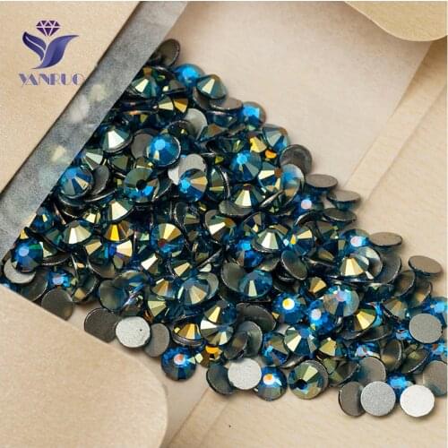 YANRUO 2058NoHF All Sizes Capri Blue AB Glass Stones Crystal Non Hotfix Flat Back Strass Rhinestones For Crafts