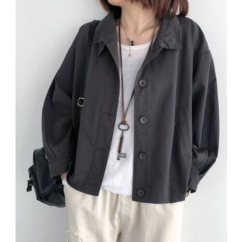 Women Spring Autumn Chic Jacket Female Loose Plus Size Casual Solid Coat Lady Wild Long Sleeve Short Cotton Cardigan Tops