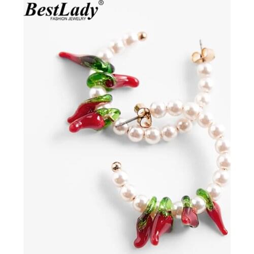 Best Lady Korean Pearls ZA Big Round Chilli Hoop Earrings for Women Cute Beads Handmade Stud Earrings Holiday Jewelry Party Gift