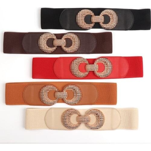 Womens Girdle Elastic Waistbands For Dress Stretch Wide Waist Belts Woman New Chain Alloy Buckle Cummerbunds Ladies