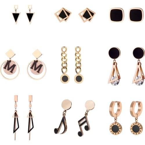 MEYRROYU Stainless Steel 2021 Trend New Black Geomotric Dangle Earrings For Women Gift Party Birthday Fashion Jewelry Brincos