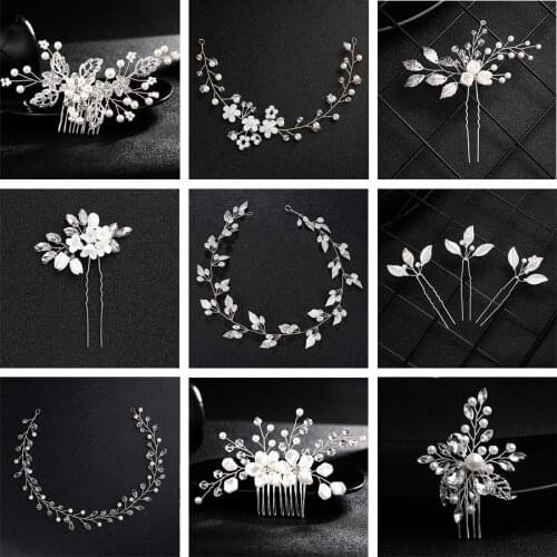 QYY Fashion Pearls Hairpins Hair Accessory Jewelry Silver Color Bridal Hair Pins and Clips Wedding Headpieces for Women