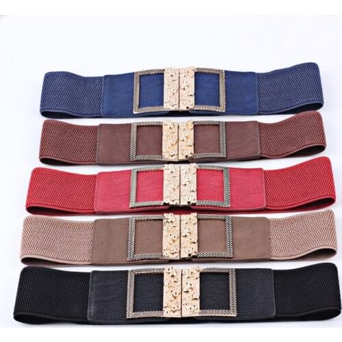 Korean Style Square Pair Buckle Elastic Women Girdle Widened Decorative Belt Skirt Long Waistband Dress Adornment For Lady Belt