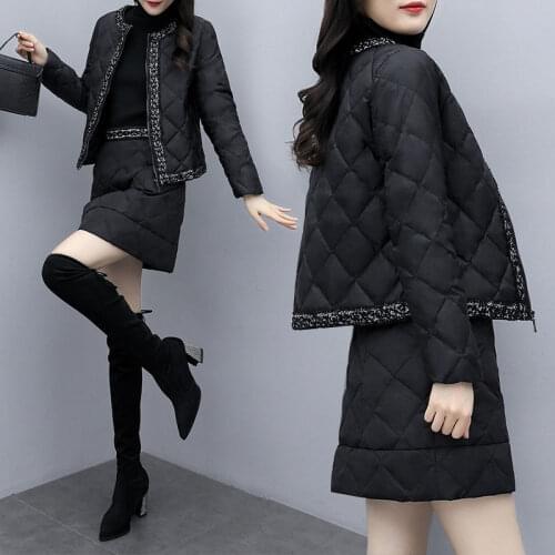 Women 2020 Winter Down Coat Jacket And Skirt 2 Piece Set Tracksuit Female Short Parka Thick Warm Casual Ladies Fashion Suit Y745
