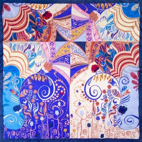 100% Silk Scarf Women Scarf Zentangle Scarf Hijab Silk Bandana 2019 Flower Foulard Middle Square Silk Scarf Hot Gift for Lady