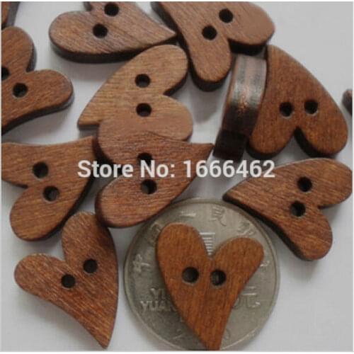100 pcs Per Lot Brown Wood Wooden Button Sewing Heart Shape Buttons Craft Scrapbooking 20mm
