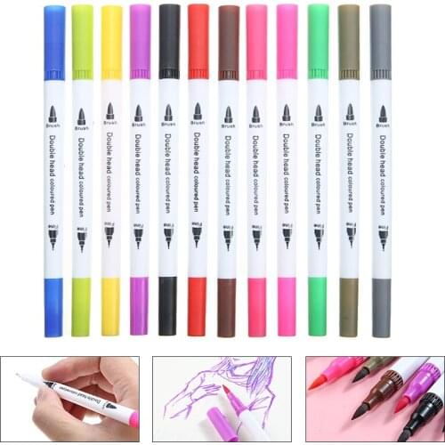 12pcs/set Non-toxic Watercolor Brush Pen Set 0.4mm Dual Tip Colorful Art Markers Sketching Markers Manga Drawing Brush Pen