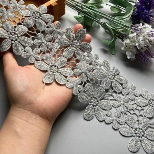 2 yard Gray 11cm Cotton Pearl Flower Embroidered Lace Trim Ribbon Fabric Handmade DIY Wedding Dress Sewing Supplies Craft Hot