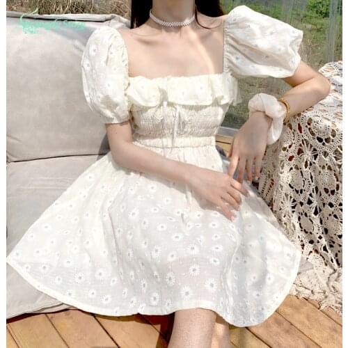 2021Cotagecore Harajuku Aesthetic Cute Casual Skirt Isinbobo Sexy Vintage Clothes Vestidos Elegantes Para Mujer White Dress