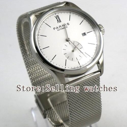 42mm parnis white dial Steel strap date ST 1731 automatic mens watch