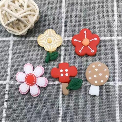 6Pcs 26*20mm 5Kinds Resin Made Flowers Charm Diy Colorful Pink Flower Earring Accessories Jewelry Making Handmade