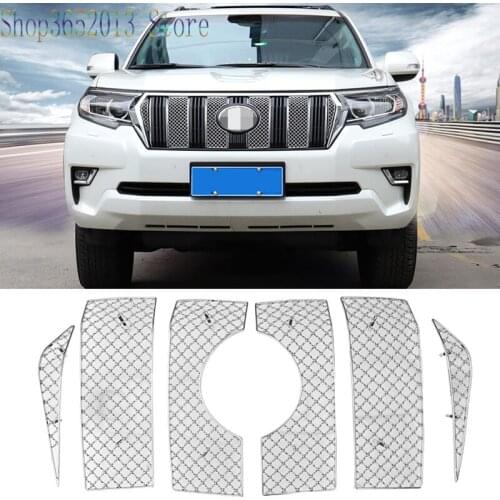 6pcs For Toyota Prado Fj150 2018-2020 stainless Front Mesh Grille Grill Grid Inserts Insect Net Car Accessories