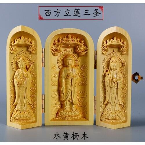 Buddhism sacred holy # office home efficacious Talisman Protection Lotus Buddha Guanyin Sculpture Wood carving ART statue