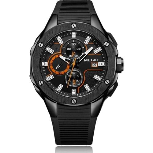 Top Brand Luxury MEGIR Men Sport Watch Chronograph Silicone Strap Quartz Military Big Dial Watches Clock Male Relogio Masculino