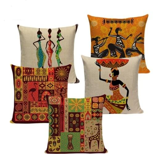 African Woman Cushion Cover Dancing Lady Africa Geometric Pillow Covers Pillow Cases Color Cloth Bedroom Sofa Decoration Ethnic