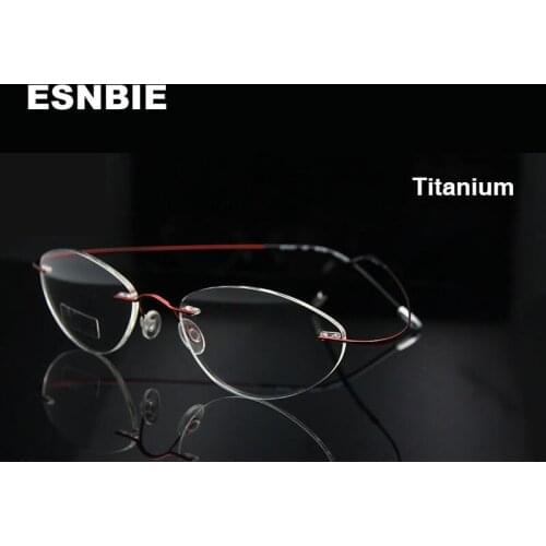 ESNBIE Brand Designer Titanium Eyeglasses Rimless Frame Female Eye Glasses Frames for Women Clear Lens Glasses oculos de grau
