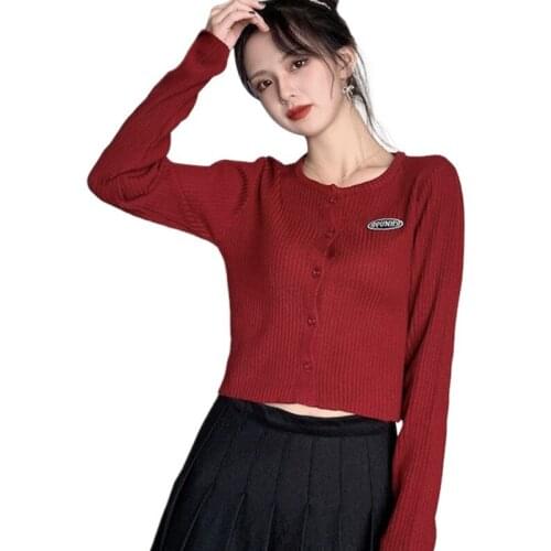 Casual Womens t-Shirts Korean Round Neck Female Tshirt Slimming Short Cropped Knit Long Sleeves Top One Size Vetements Femmes