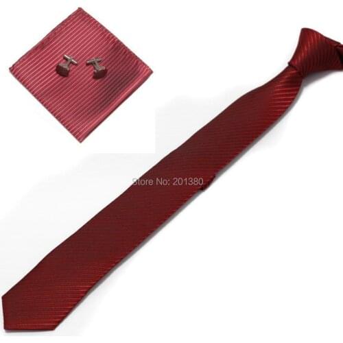 2018 Solid red slim neck tie set for man Hanky Handkerchiefs cufflinks