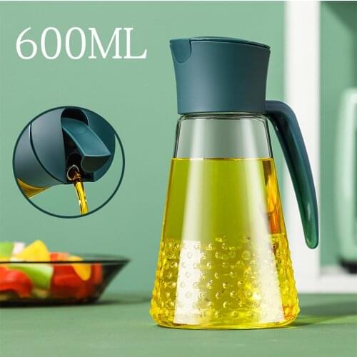 Leakproof Glass Oil Bottle Kitchen Oil Pot Automatic Opening Seasoning Can Condiment Dispenser Olive Oil Contanier with Handle