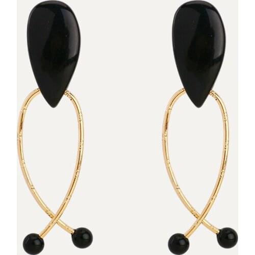 Classic Fashion Bow Drop Earrings Black Water Drop Resin Alloy Cross Personality Ear Clip Charm Female Generous Trend Jewelry