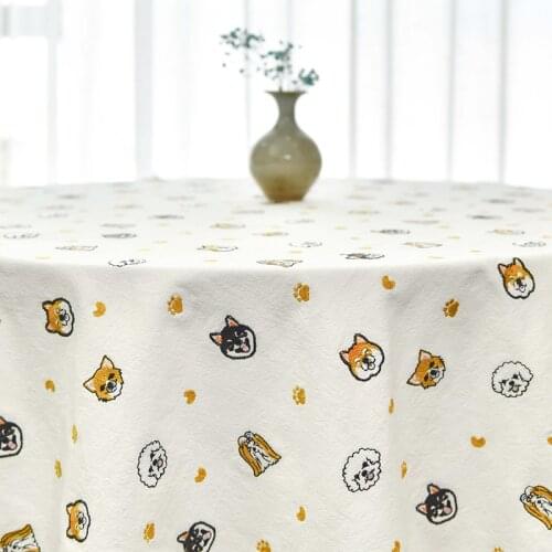 3D Dog Pattern Cotton Linen Heavy Embroidered Lace Fabric DIY Handmade Bag Tablecloth Apron Accessories Width 125cm 1Yard