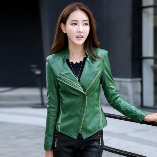 Autumn winter leather clothing plus 5XL women leather jacket high quality leather coat outerwear Black Red Green casual jackets