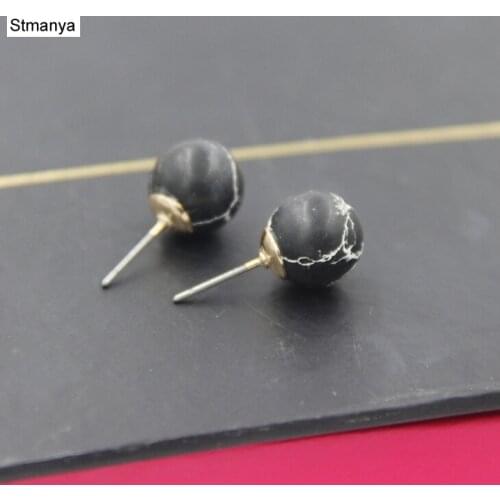 Hot Sale Round Geometric Man-Made Malachite Faux Marble Stone Stripe Stud Earrings simple fashion Earrings For Women #12114