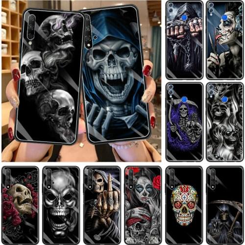 Grim Reaper Skull Skeleton Tempered Glass Phone Case For Honor 20 Pro 8X 9X Lite 10 30 Pro+ Black Bumper Sleeve Fundas Cover Bag