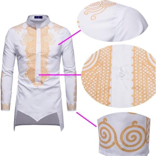Muslim Shirt European Style Fashion Dubai Middle East Dress Print Golden Flowers Robe African Party Abaya For Men in Eid al Adha