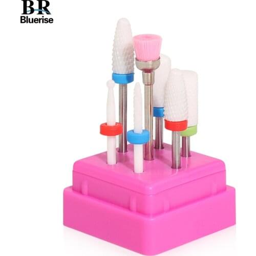 Bluerise 7 Pcs 2/32 Milling Nail Drill Bits Set For Manicure Machine Ceramic Nail For Manicure Bits Nail Drill Head For Manicure