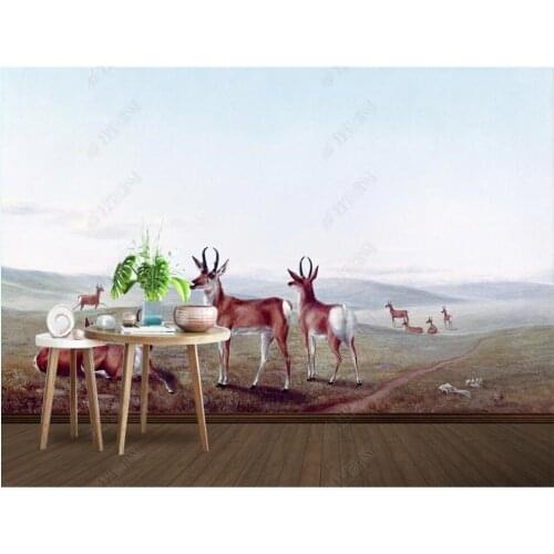 Custom photo mural 3d wallpaper Hand drawn European elk grassland landscape decor in the living room wallpaper for walls 3 d