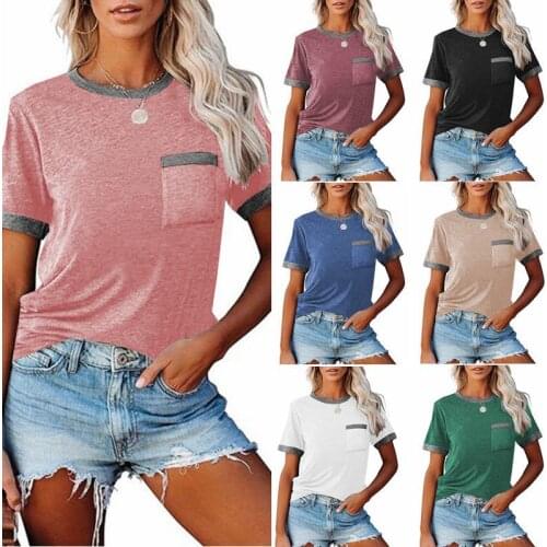 New Style Round Neck T-shirt Women 2021 Summer Stitching Printed Tops Female Cacual Fashion Short Sleeve Multicolor Workwear
