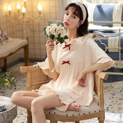 New Home Clothing 2021 Summer Sexy Womens Pajamas Set Lace Short Sleeve Shorts Night Suit Female Sleepwear Loungewear Princess