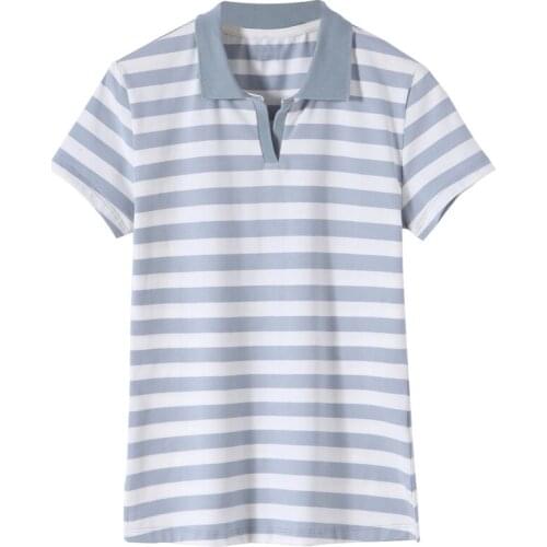 2020 summer new short-sleeved ladies casual slim fashion striped shirt split lapel large size polo bottoming shirt