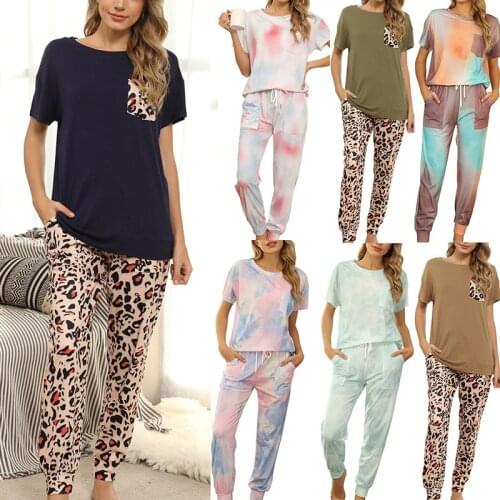 2021 spring and summer new womens tie-dye pajamas short-sleeved home service two-piece hot sale