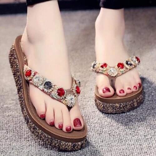 New woman platform sandals Summer Flip Flops woman Outdoor Beach Casual Shoes Rhinestone Sandals Non-slip Water Shoes s188