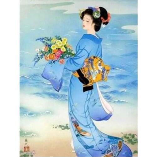 New 5D DIY Full Square Ancient Japan Woman Diamond Painting Embroidery Portrait Needlework Living Room Decoration FC545