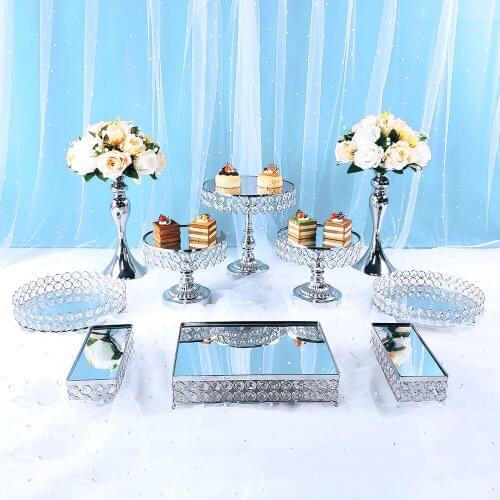 New style Gold and silver cake stand set with gold crystal metal cupcakes decorated with dessert base for party display cake tra