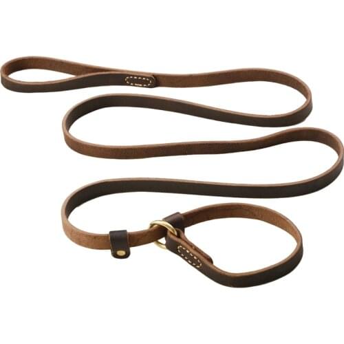 Real Leather P Chain Large Dog Leash Slip Collar pet Walking Lead Genuine Leather Dog Traction Rope For small Medium Big Dogs