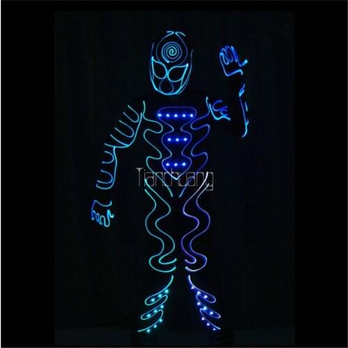 Programming dj led costumes tron robot suit full color RGB light outfit glowing men projector colorful mask disco show clothing