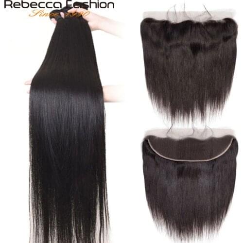 Rebecca Straight Hair Bundles With Frontal 13*4 Lace Frontal With Bundles Brazilian Straight Human Hair Bundles With Frontal