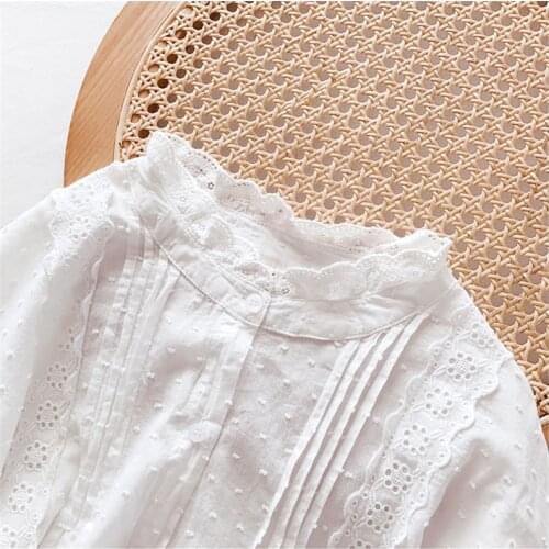 Lamtrip Ruffled Collar Surface Dots Embroidery Lacing Stitch Short Sleeve Cotton Lolita Pleated Shirt Top Mori Summer Tee