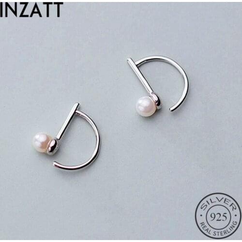 INZATT Real 925 Sterling Silve Pearl Hoop Earrings For Fashion Women Party Fine Jewelry Minimalist Cute Accessories Gift