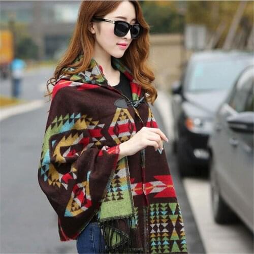 Ladies Warm Winter Scarf Luxury Hooded Wrap Poncho Foulard Femme Fashion Wool Shawl Cape Hair Head Scarf Womens Scarves Outwear