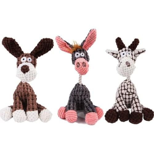 Funny Dog Chew Squeaker Toy Pet Puppy Toys Squeaky Plush Sound Animal Donkey Shape Molar Toys Pet Interactive Training Dog Toy
