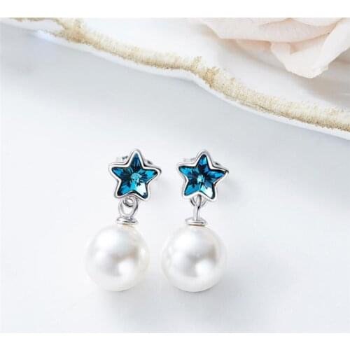 Sole Memory Fresh Literary Star Pearl Cute Sweet Fashion 925 Sterling Silver Fashion Female Dangle Earrings SEA583