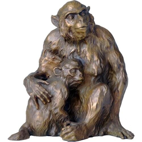Monkey Mother and Child Statue Maternal Love Sculpture Bronze Wild Animal Figurine for Living Room Decor Birthday Gifts