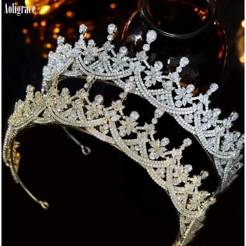 Women 5A Level Full Cubic Zirconia Tiaras CZ Zircon Wedding Jewelry Crowns Prom Pageant Diadem Bridal Hair Jewelry Accessories