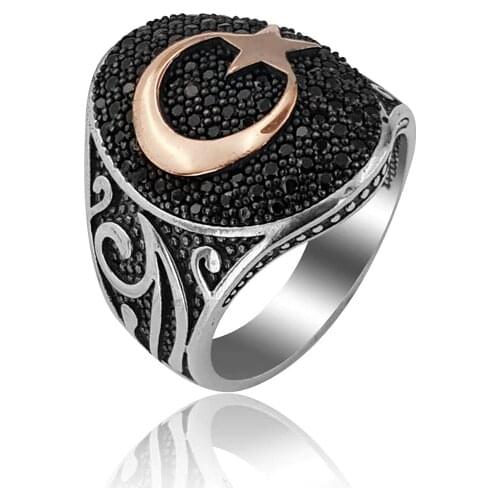 925 Silver Moon Star Traditional Turkish Ring for Men